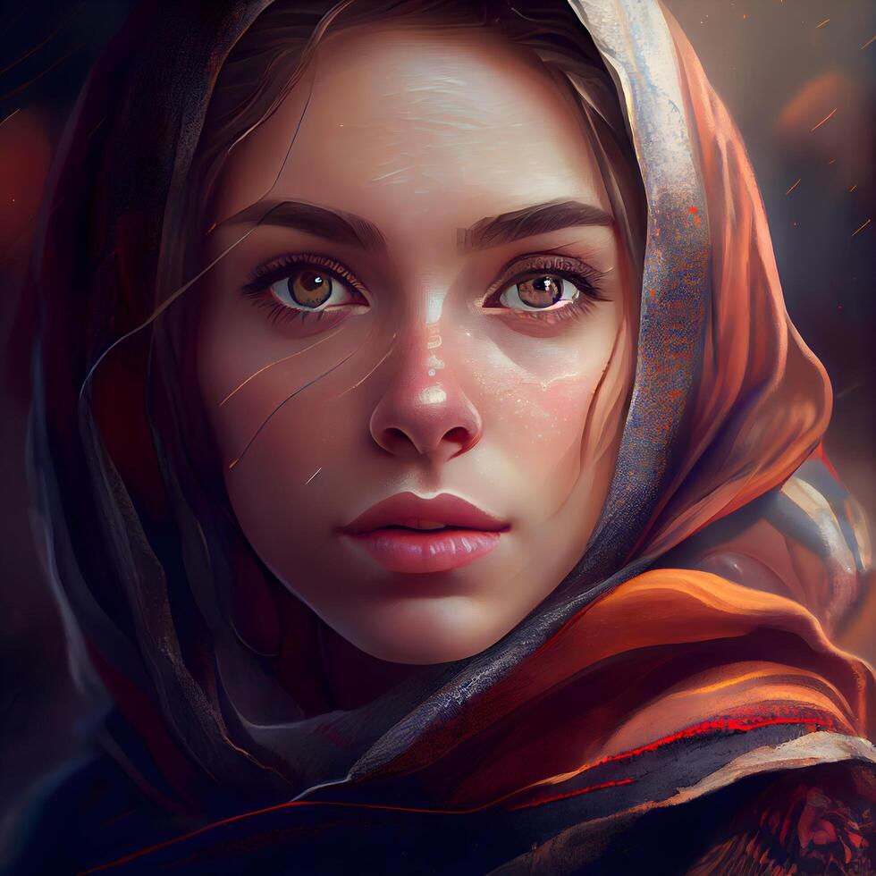 Beautiful girl in a red veil. Portrait of a beautiful girl. photo