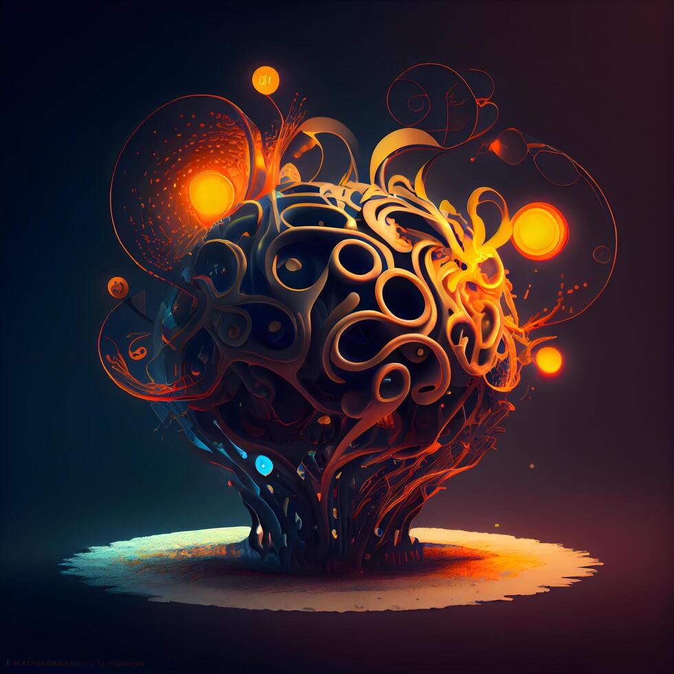 Abstract 3d sphere with floral ornament on dark background