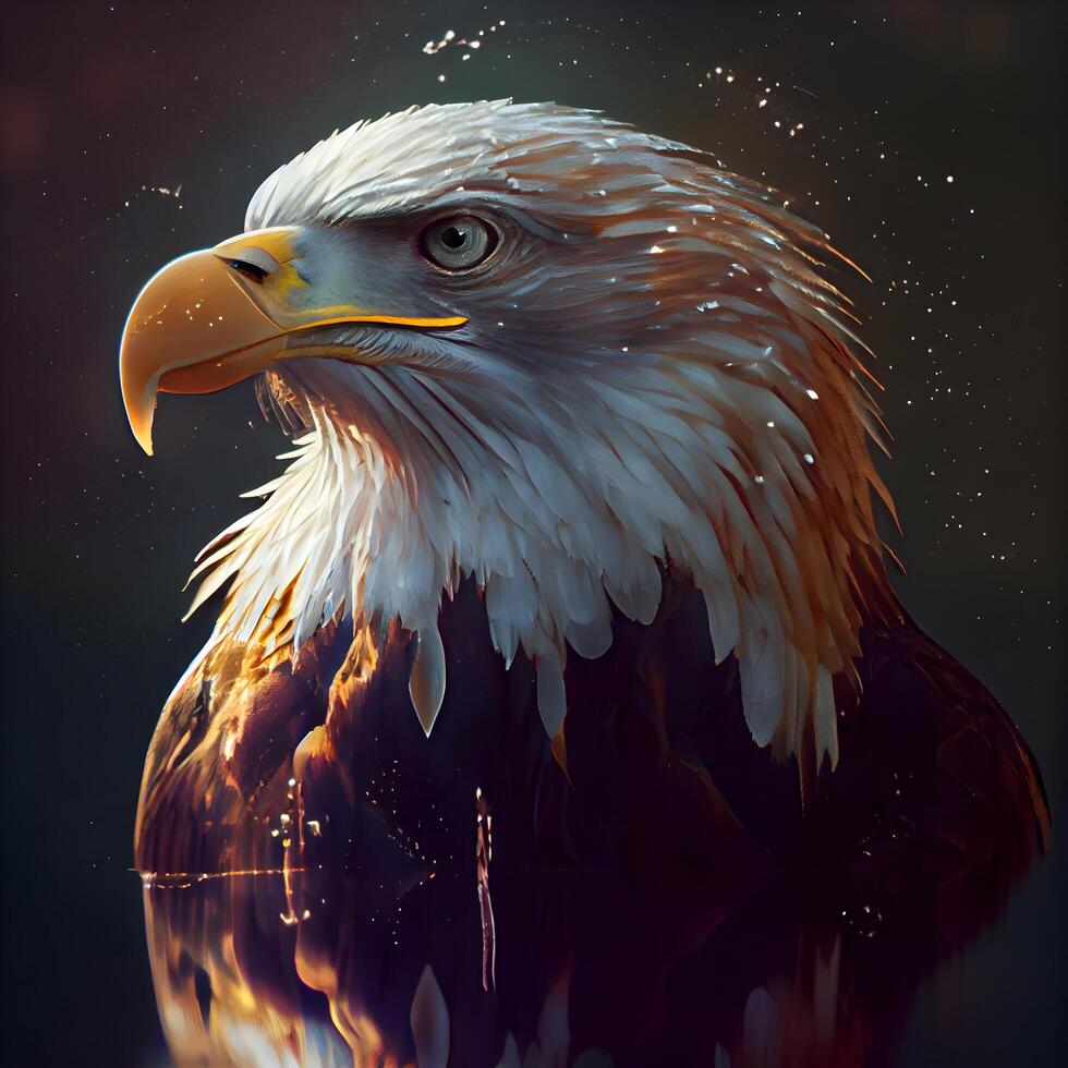 Bald Eagle in the water. 3D illustration. Vintage style. photo