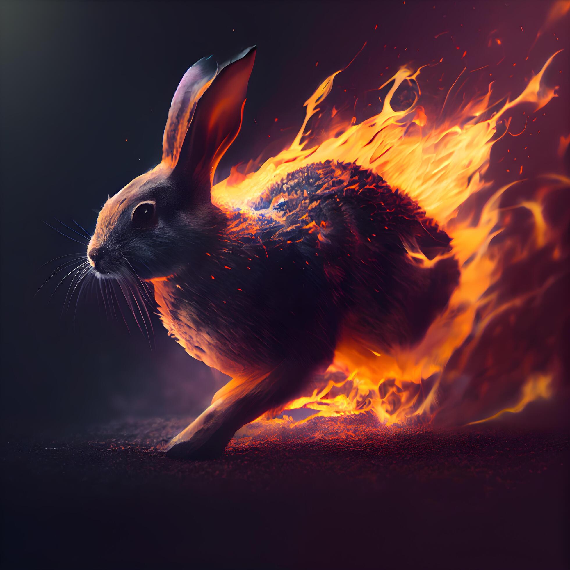 Rabbit in fire on a dark background. 3d rendering. 23187856 Stock Photo