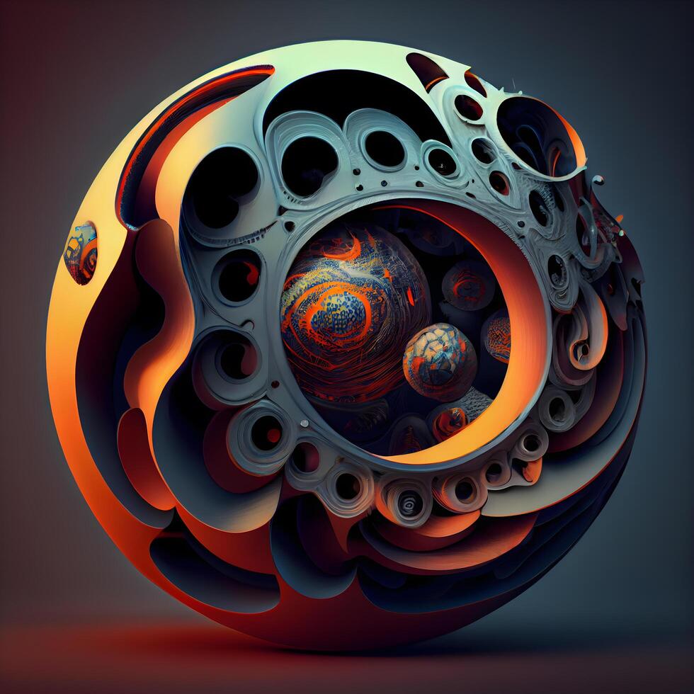 Abstract 3d rendering of sphere with spheres in it. Futuristic background. photo