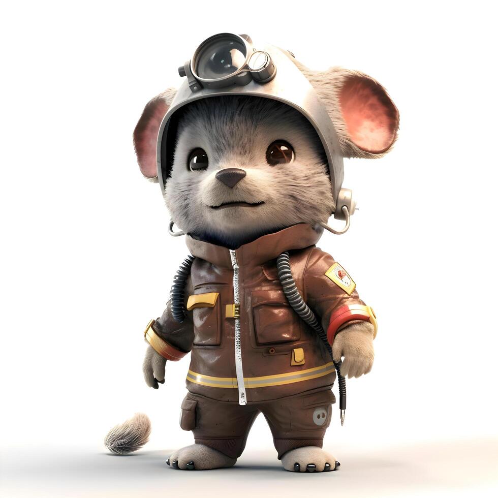 3D Render of a Cute Little Rat Astronaut on White Background photo