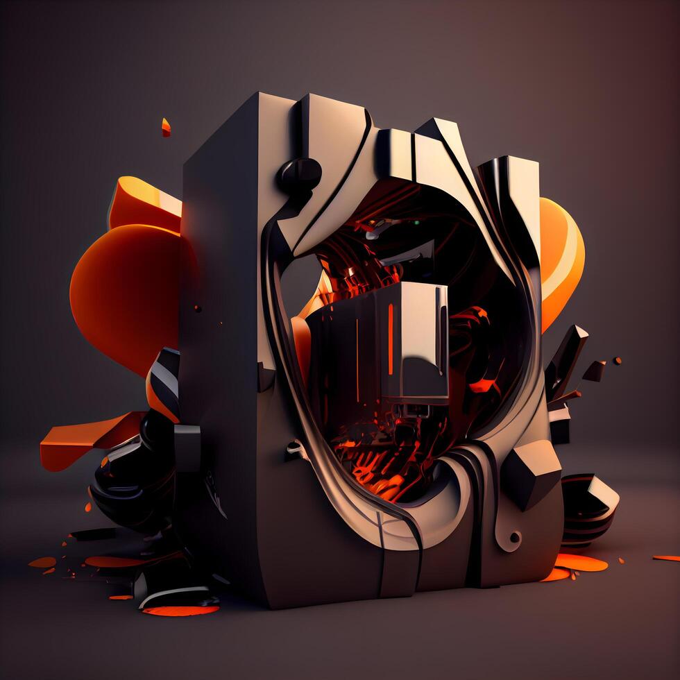 3d illustration of abstract geometric composition, computer generated images, black background photo