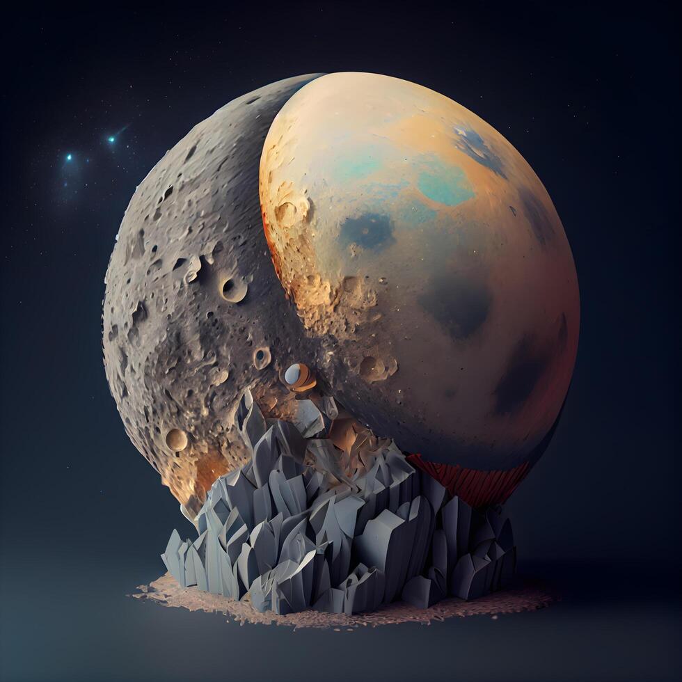 3d rendering of an alien planet with the moon in the background photo