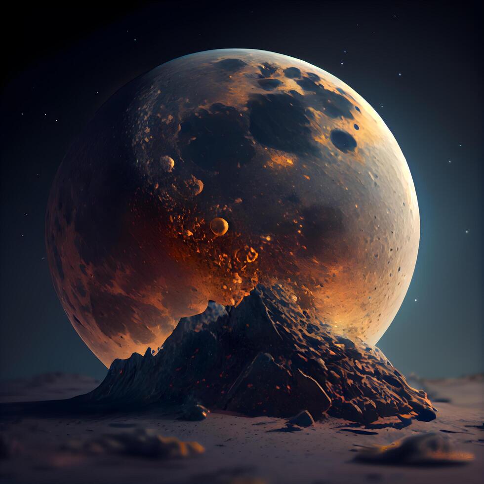 3d render of an alien planet with the moon in the background photo