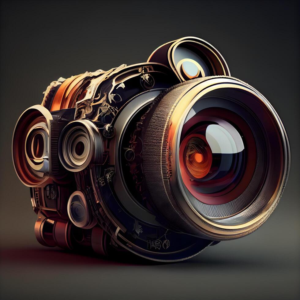 Digital SLR camera on a dark background. 3d illustration. photo