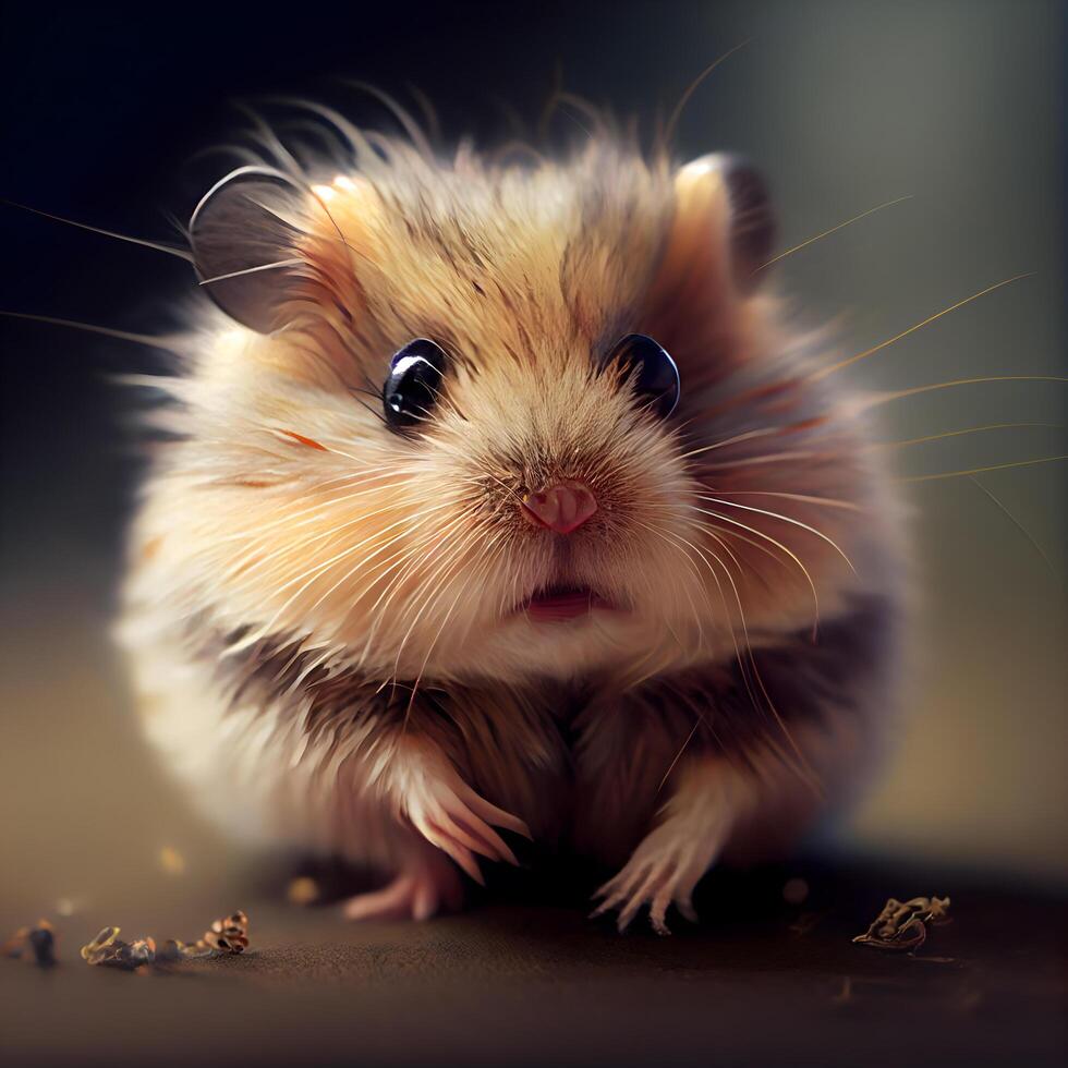 Hamster on a dark background, close up, toned photo