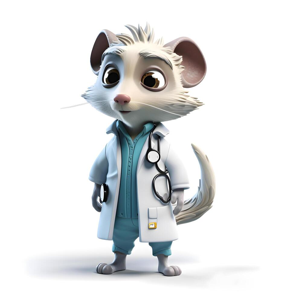 3d rendering of a white mouse with glasses and a microscope. photo