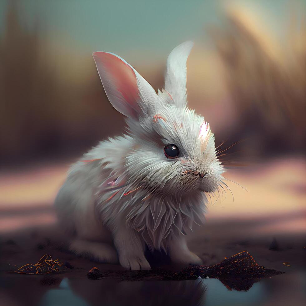 White rabbit in the forest. 3d rendering, 3d illustration. photo