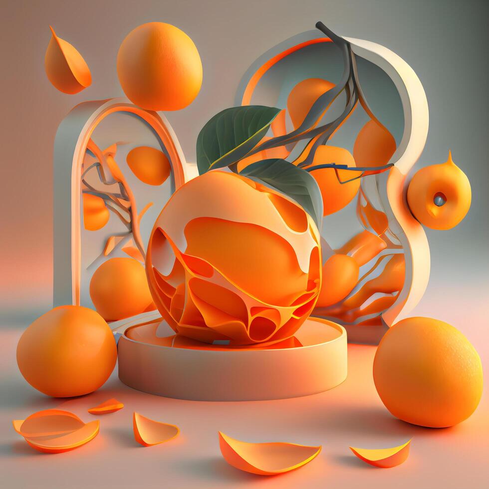 3d render of abstract geometric forms. Glossy orange podiums. photo