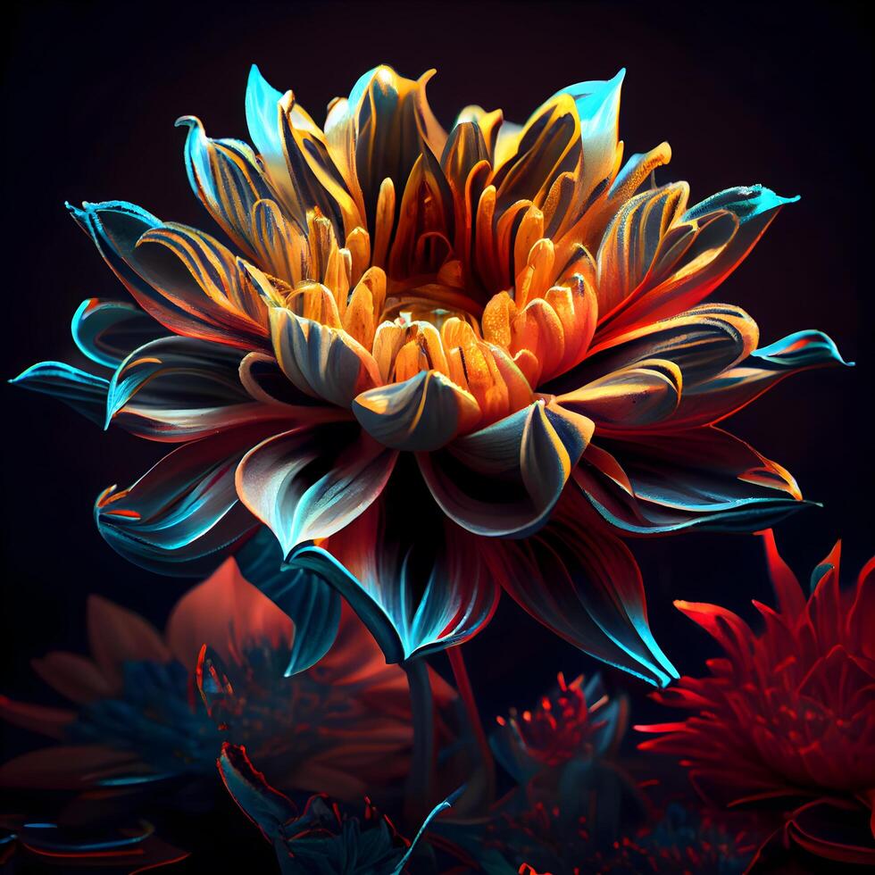 colorful dahlia flower on a black background. 3d illustration photo