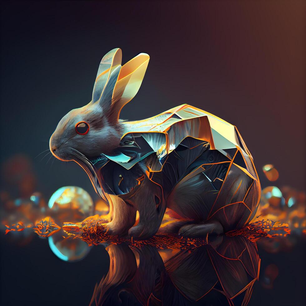 Rabbit in a suit of the knight. 3D illustration. photo