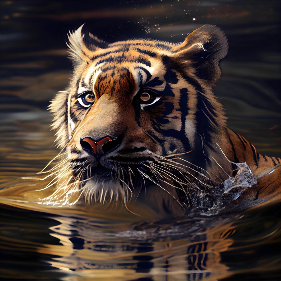 Tiger in the water. Digital painting. 3D illustration. 23188030 ...