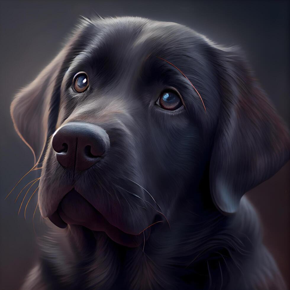 Digital painting of a labrador retriever dog on dark background. photo