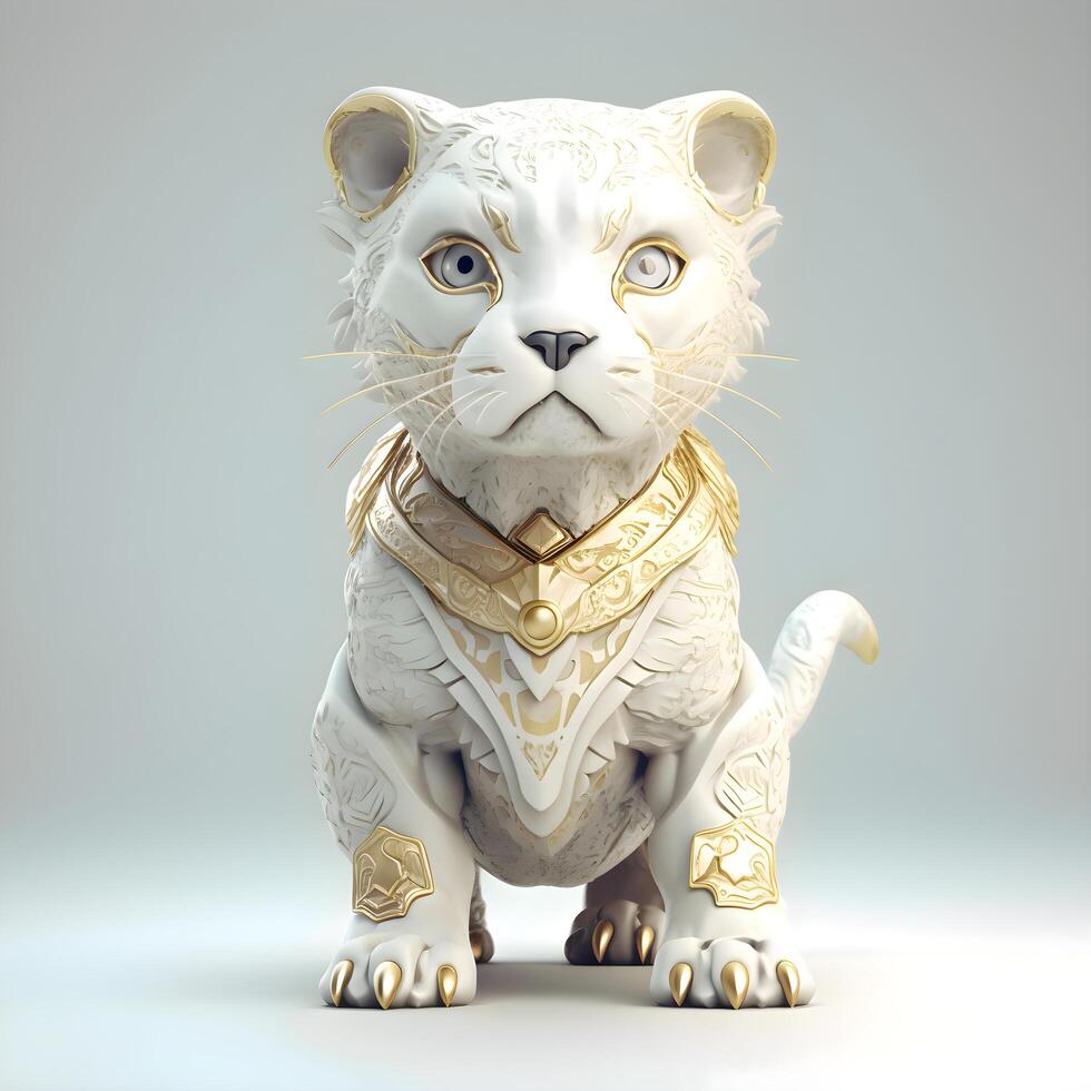 3d rendering of a white tiger statue isolated on white background. photo