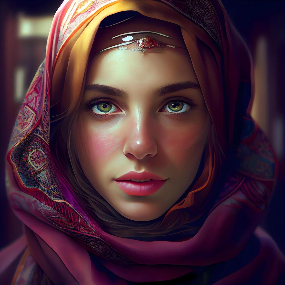 Portrait of a beautiful muslim woman with oriental makeup. photo