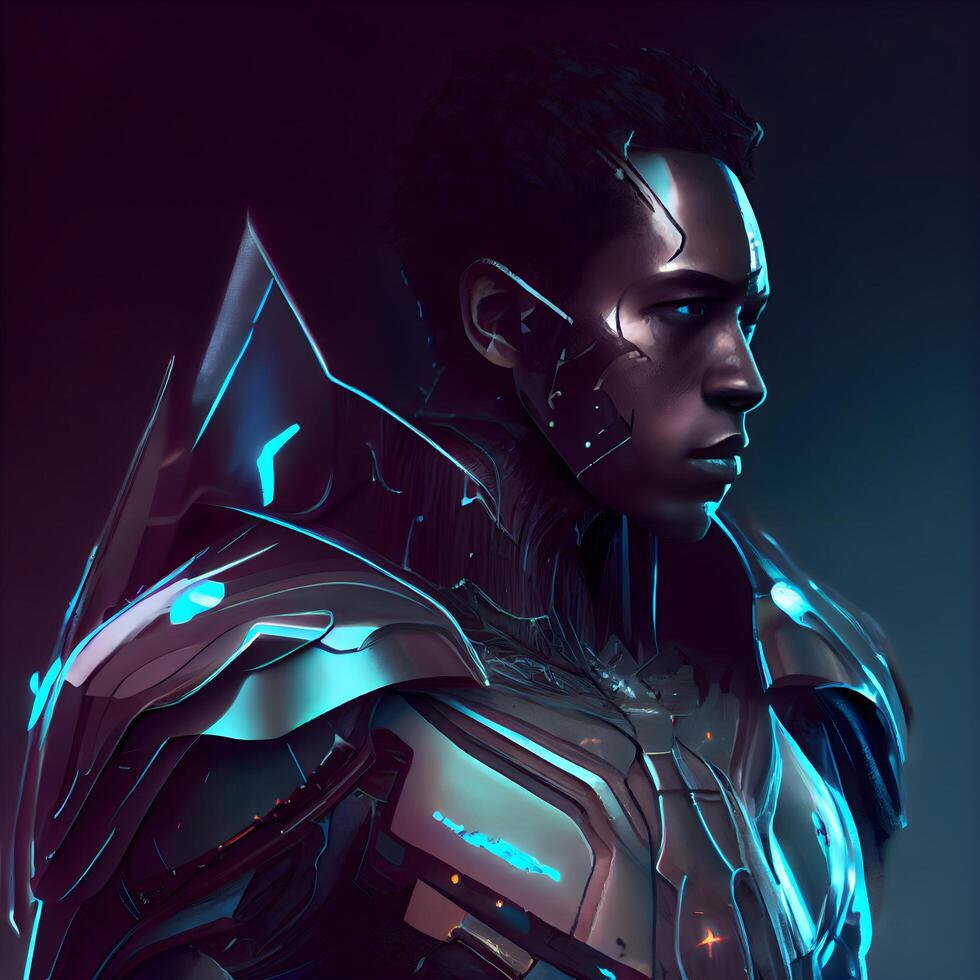 3d rendering of a male cyborg with futuristic make up photo