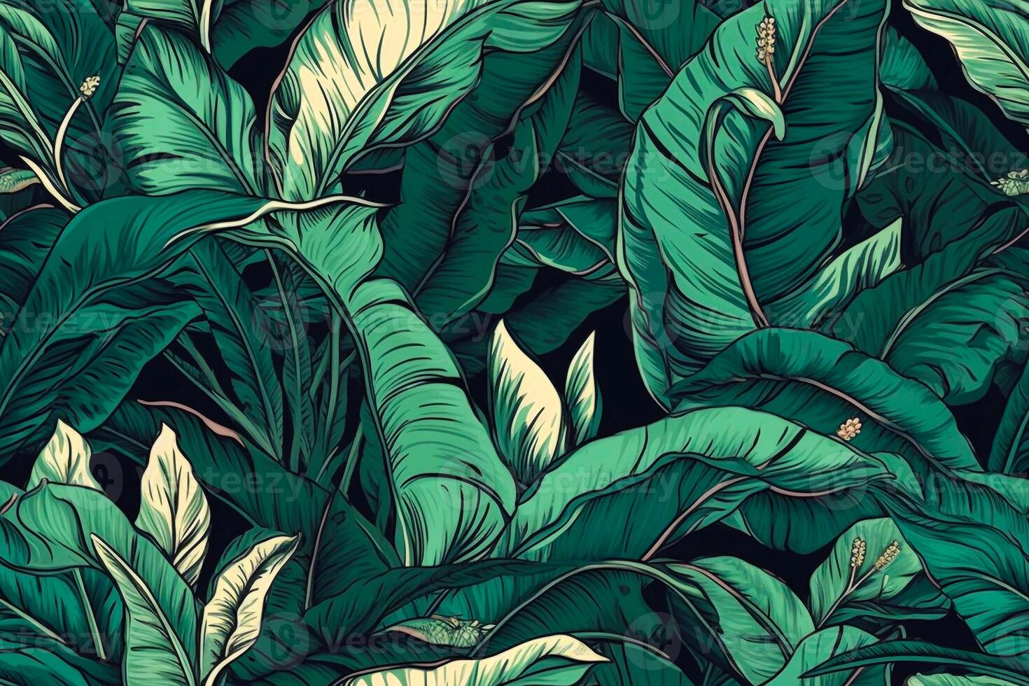 Botanical hand-drawn leaf seamless pattern. Tropical illustration. photo