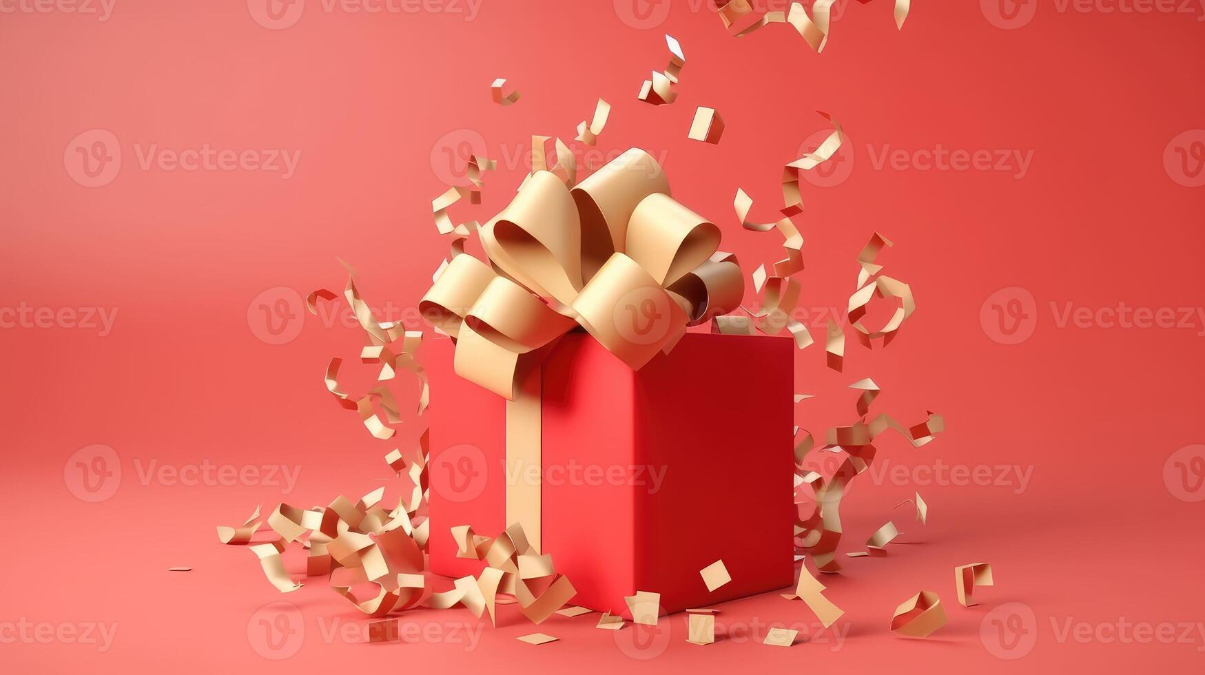 Gift box with golden ribbon on a beige background. Festive decoration of a gift, surprise..Created with photo
