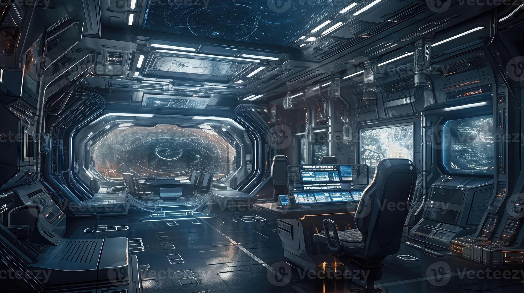 Grunge Spaceship interior with black background 3D rendering.. Created with photo