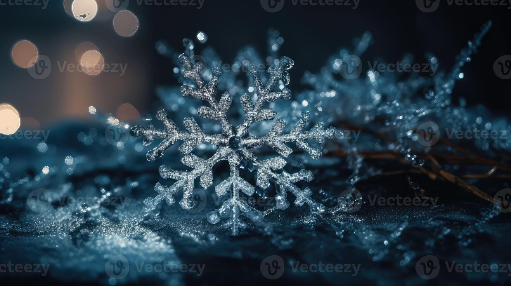 christmas night composition of snowflakes in snow with sparkles.. Created with photo