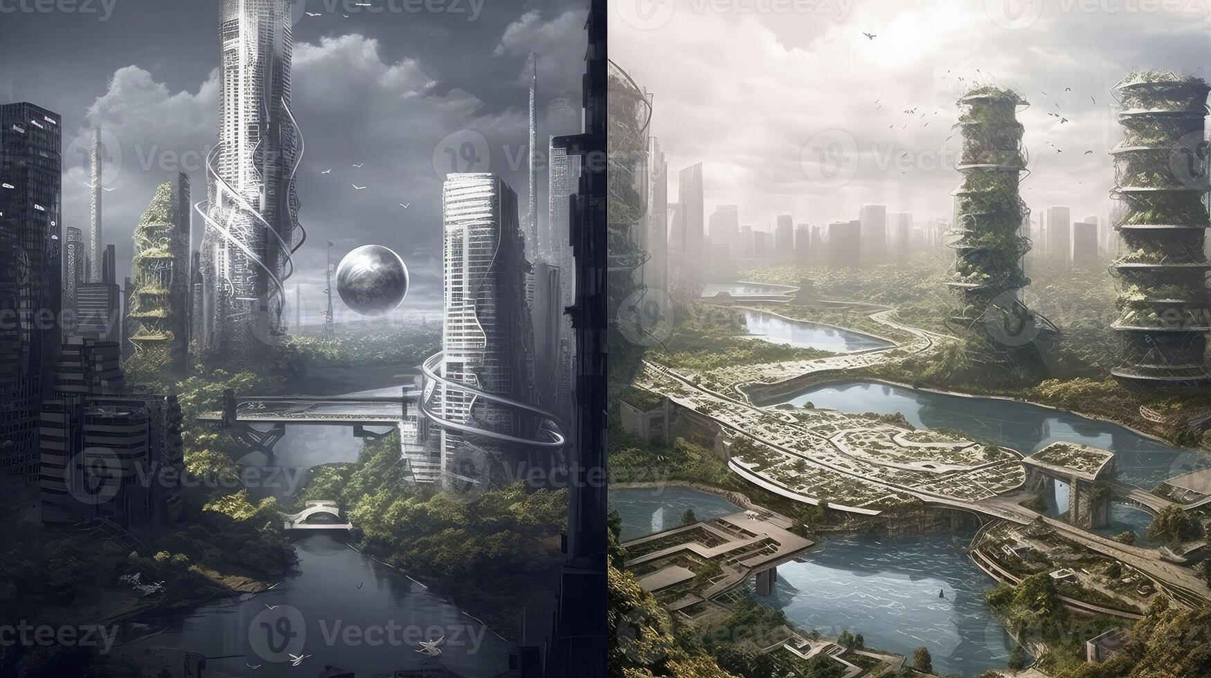 Background of the architecture of the city of the future.. Created with photo