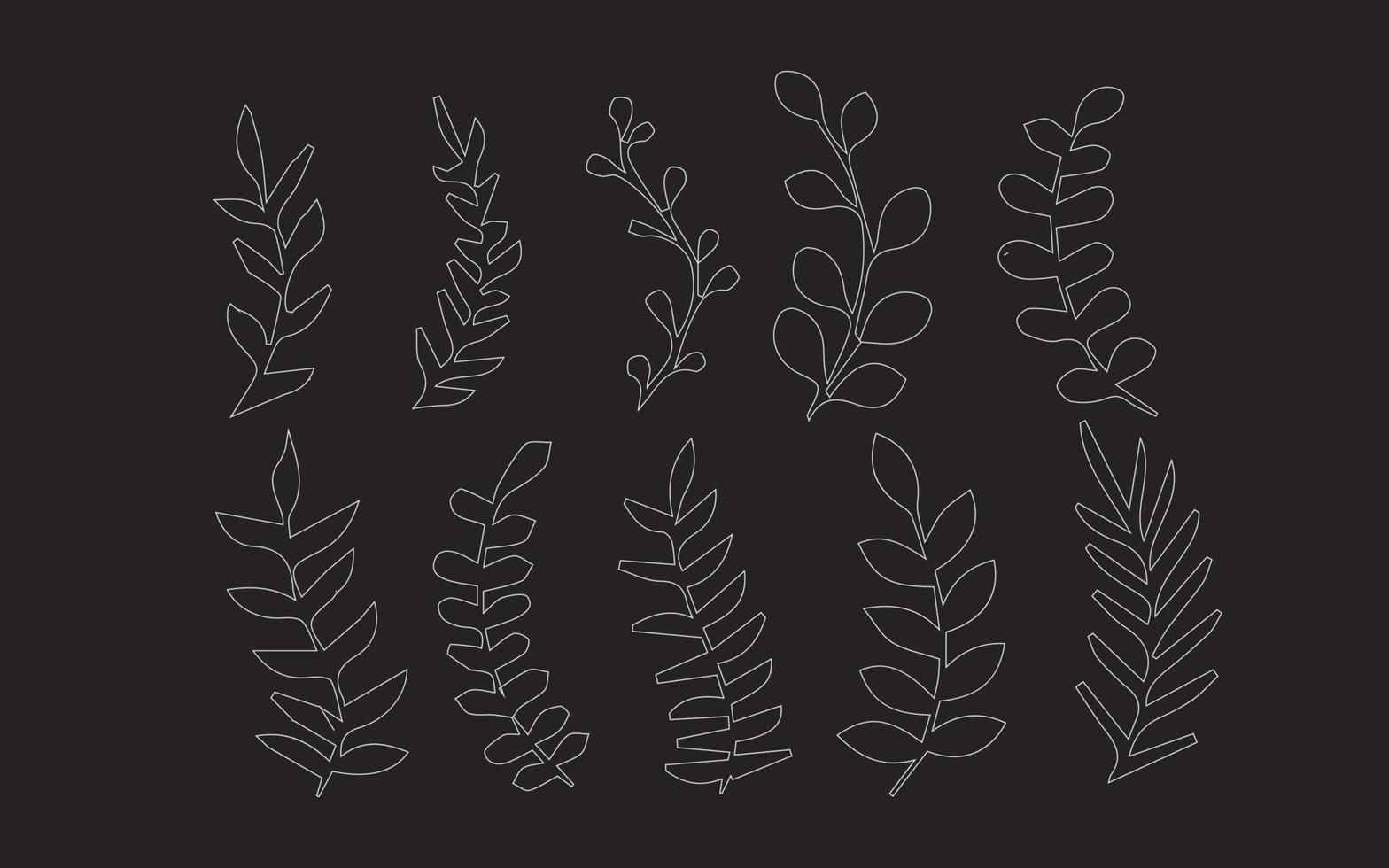 set line botanical leaves symbol vector