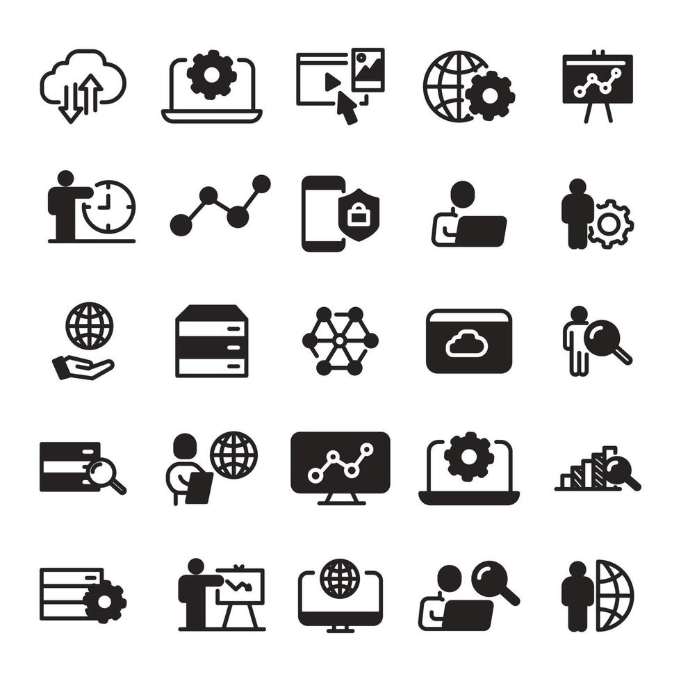 set icon glyph data processing vector