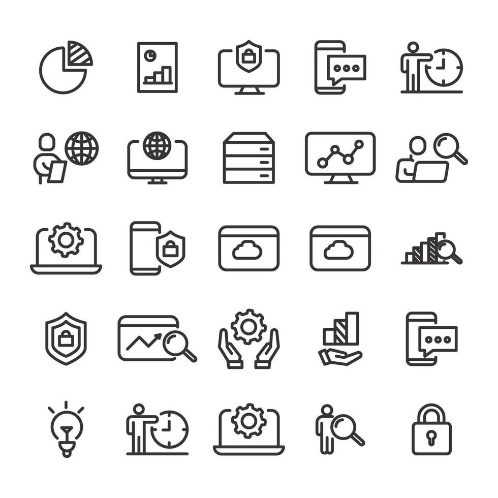 set icon line analytics data vector