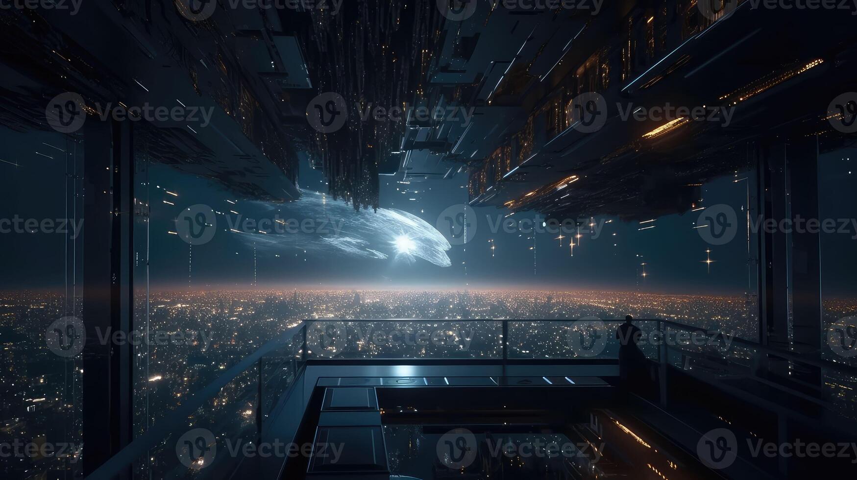Grunge Spaceship interior with black background 3D rendering.. Created with photo