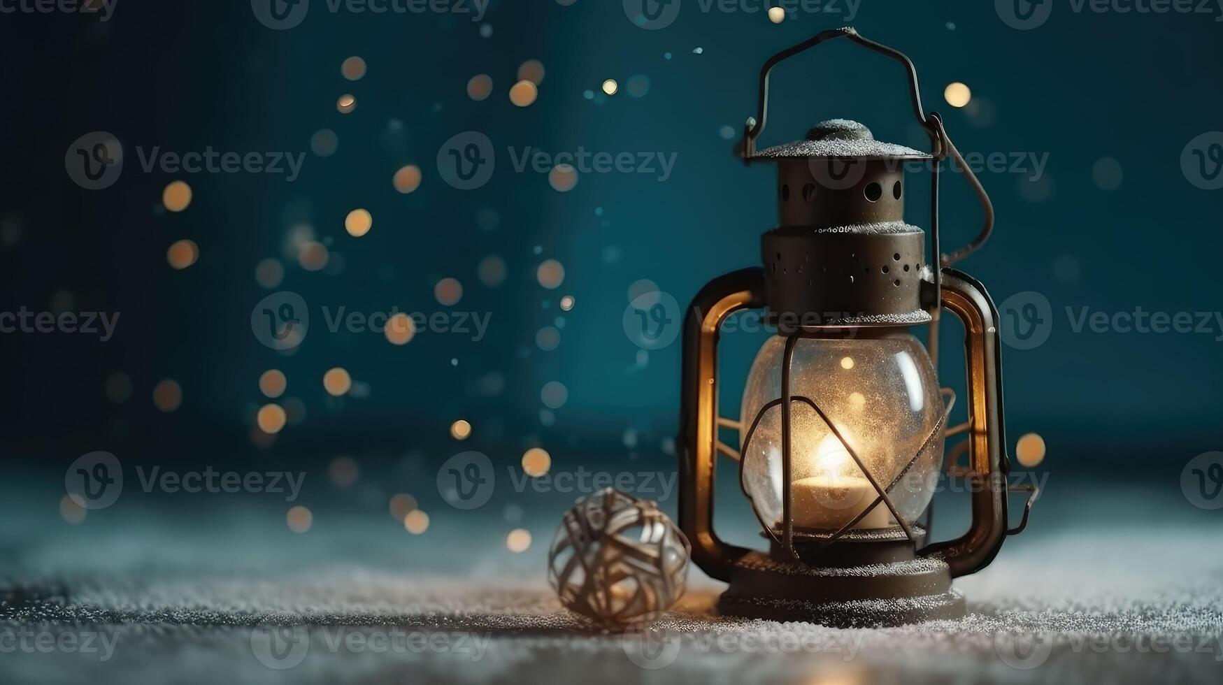 Burning lantern and christmas decoration.. Created with photo