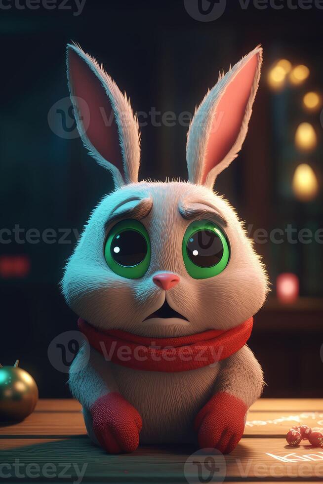 rabbit plastic toy on the wood table,white background.. Created with photo