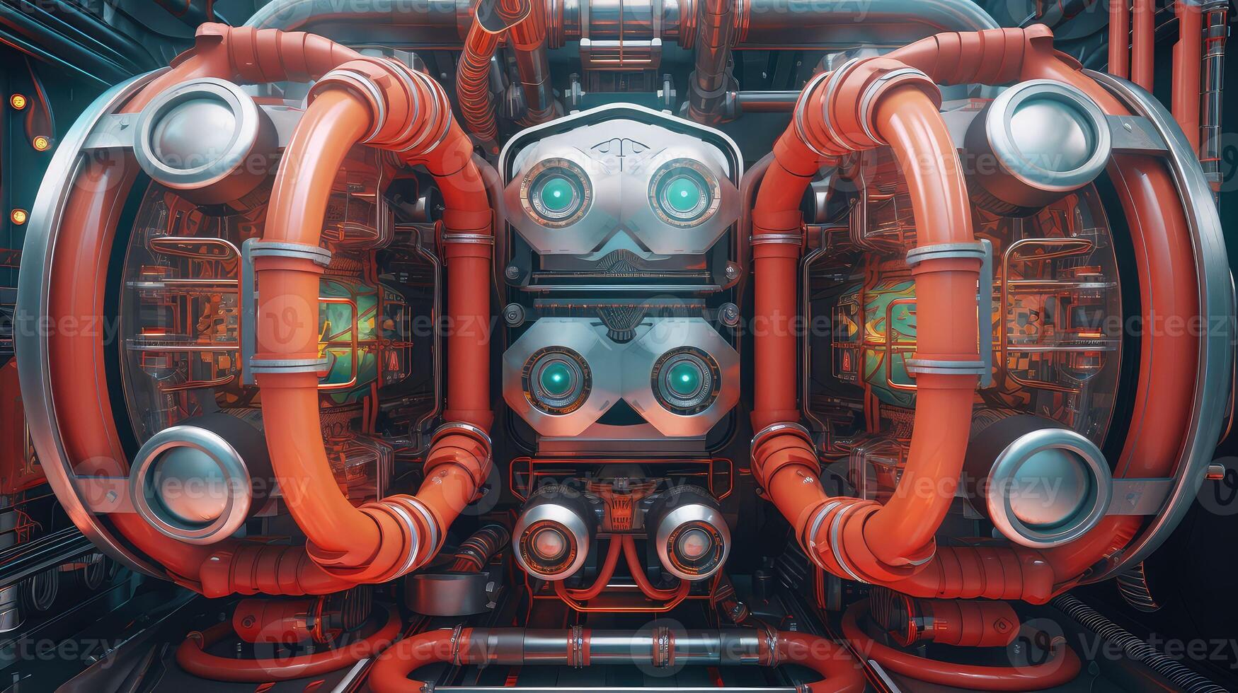 Grunge Spaceship interior with black background 3D rendering.. Created with photo