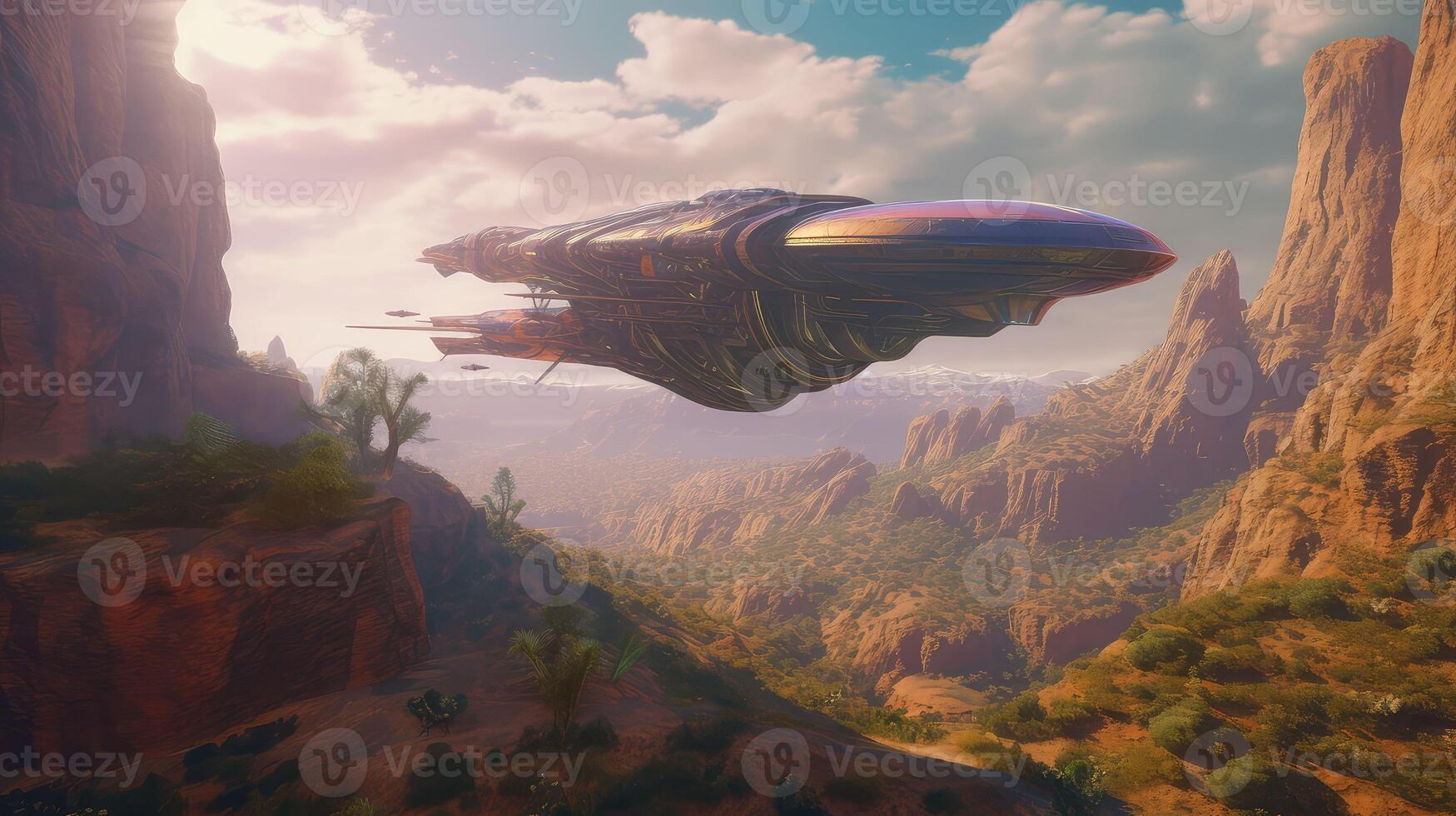 Grunge Spaceship interior with black background 3D rendering.. Created with photo