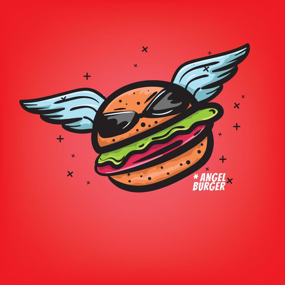 illustration of burger with angel wings vector