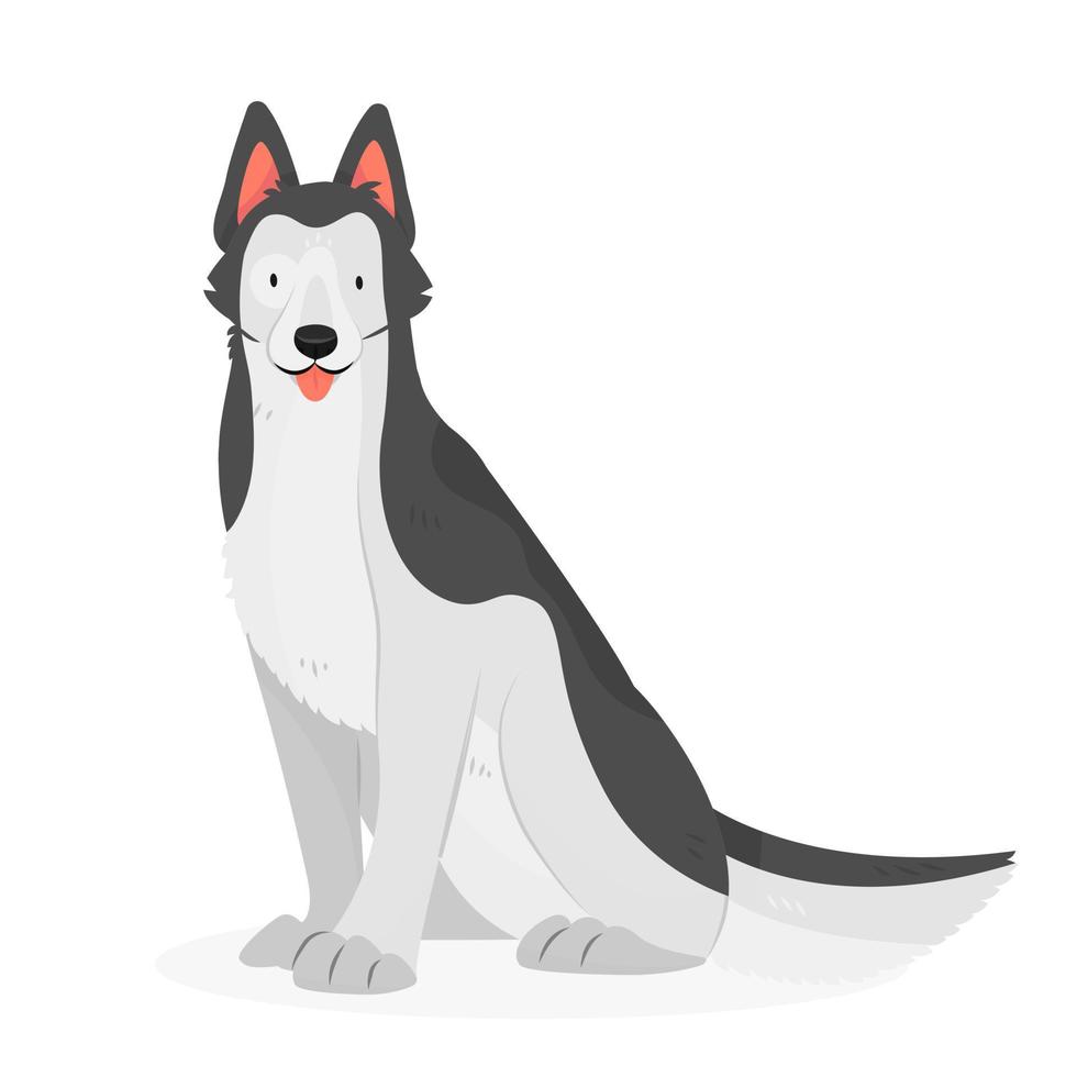 Husky with his tongue hanging out is sitting. The dog character isolated on a white background. Vector animal illustration.