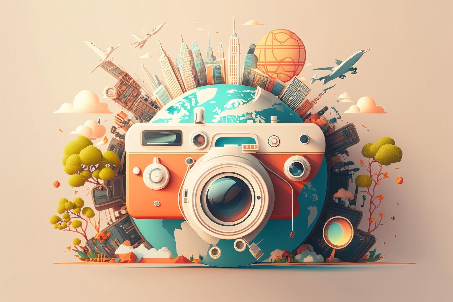 World Photography Day illustration man and woman photographers, camera, August 19th, photo