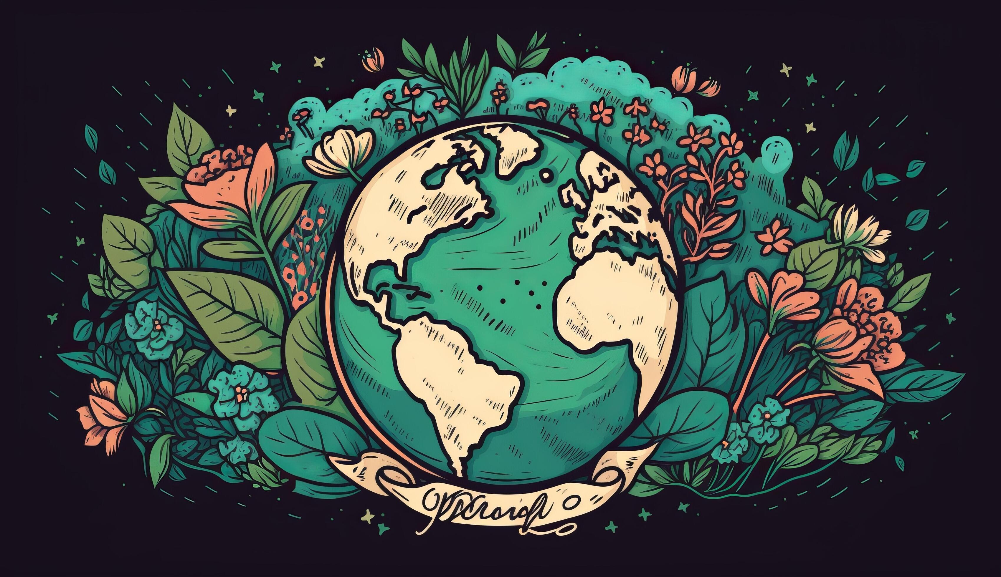 Earth Day tree on the green earth background, Generative AI 23188787