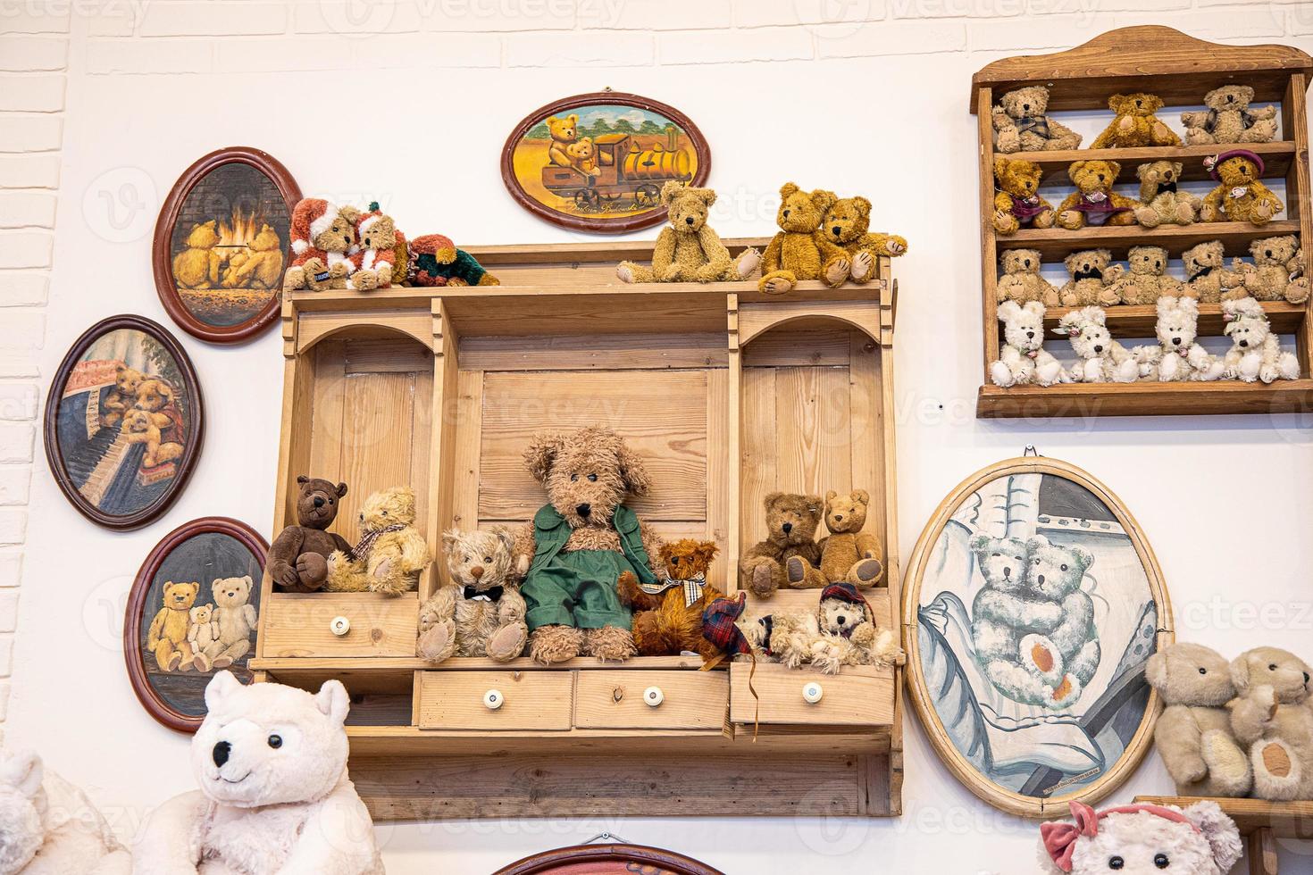 original soft delicate plush vintage toys displayed on shelves photo