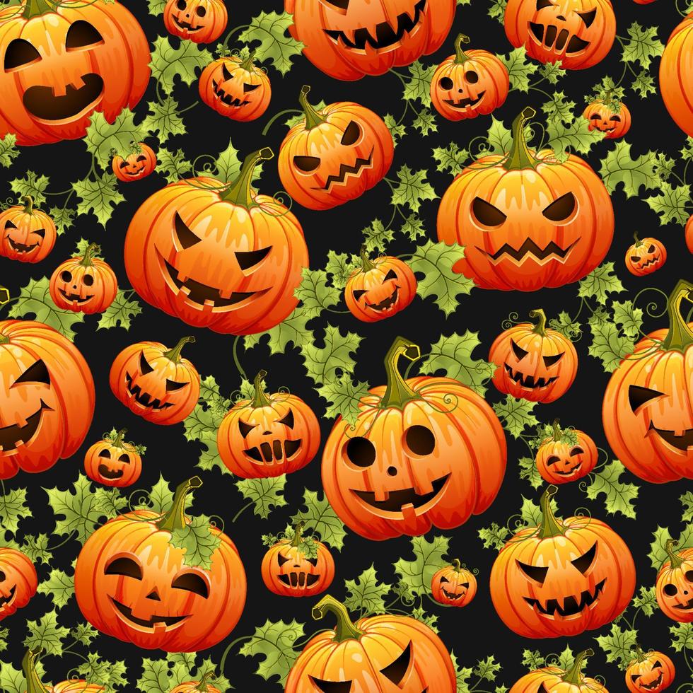 Seamless halloween pattern with pumpkins on black background vector illustration