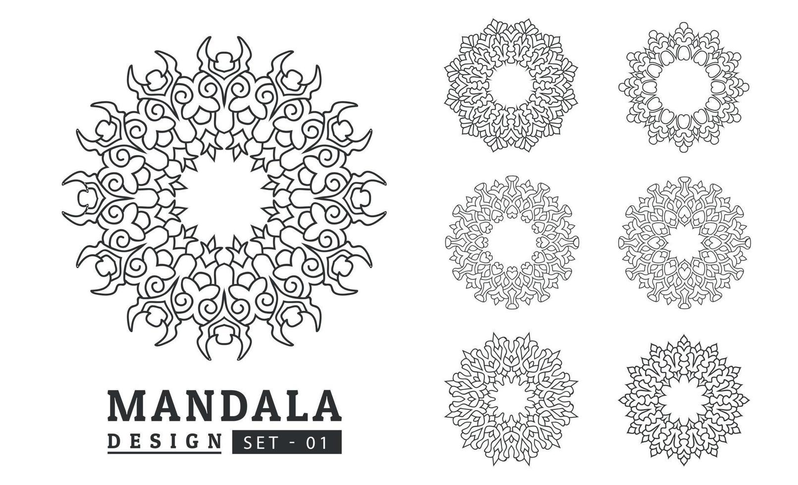 Black and white flower mandala designs set vector
