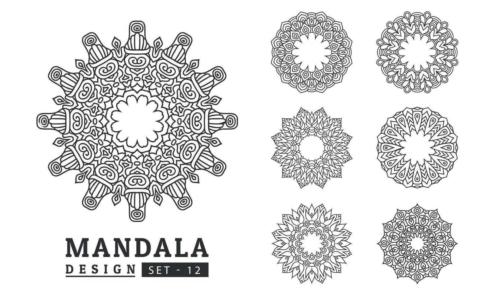 Black and white flower mandala designs set vector