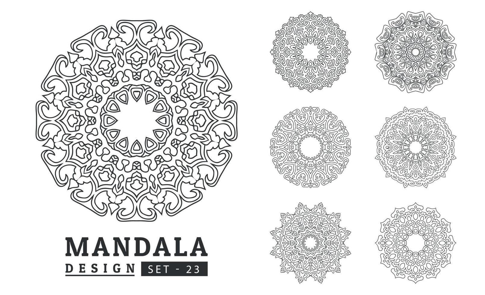 Black and white flower mandala art set vector