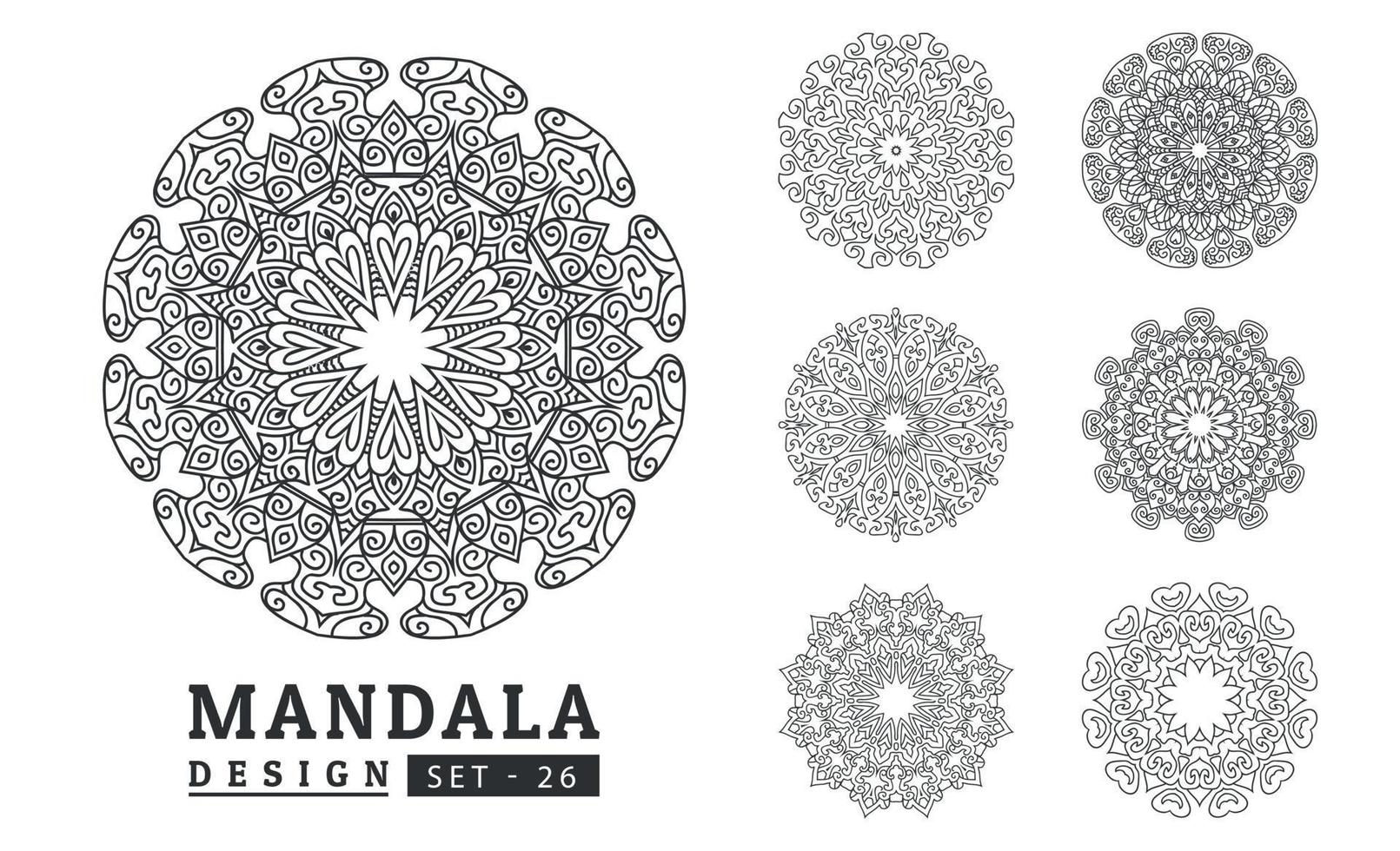 Black and white flower mandala art set vector