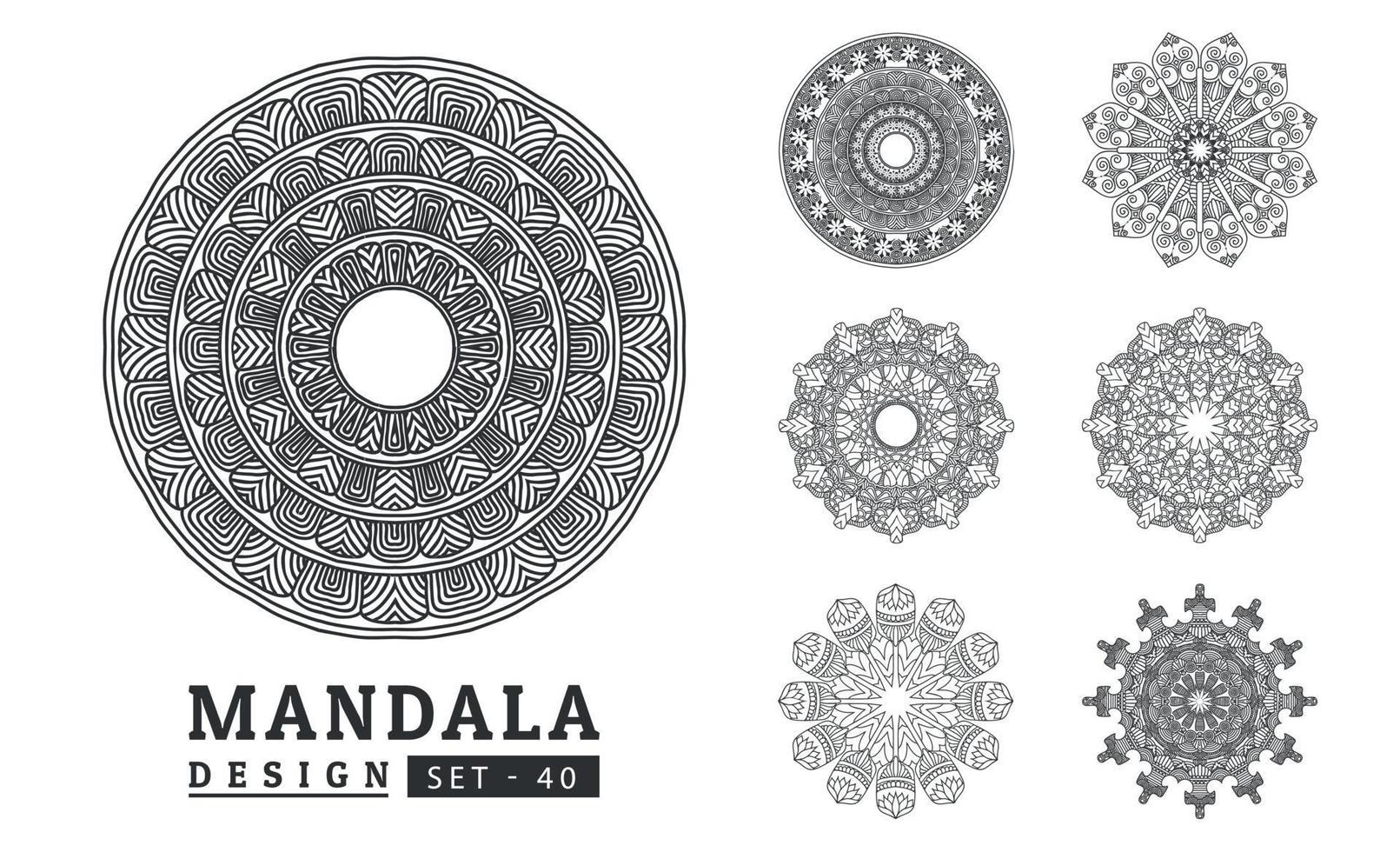 Black and white flower mandala designs set. New mandala art vector illustration