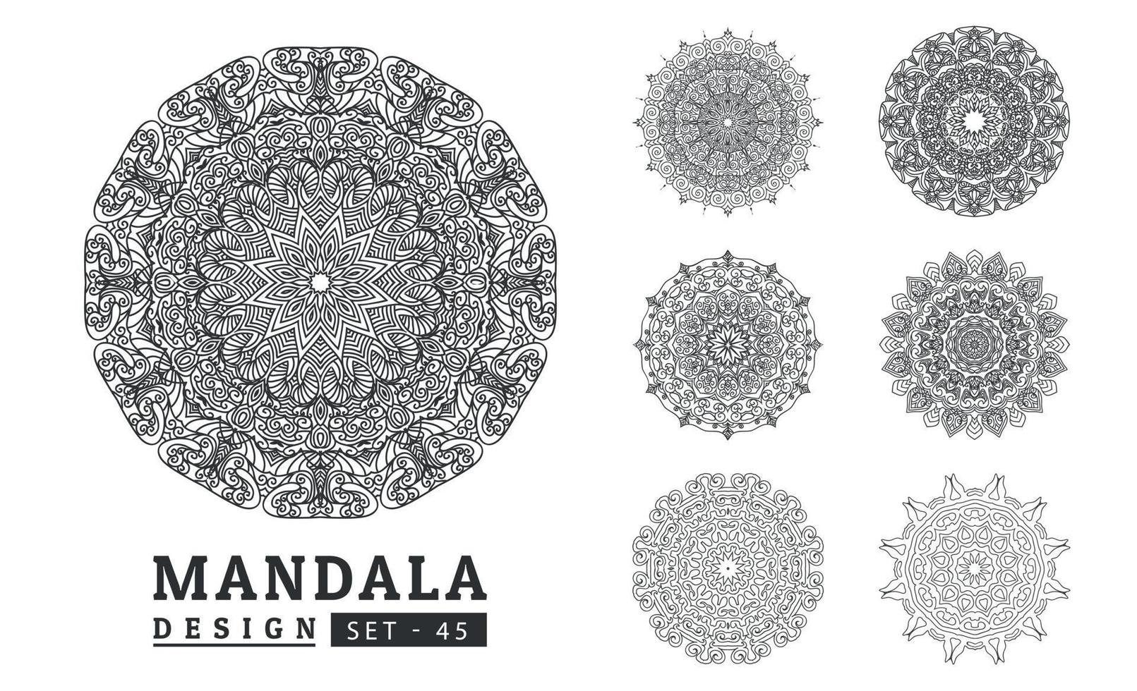Black and white flower mandala designs set. New mandala art vector illustration