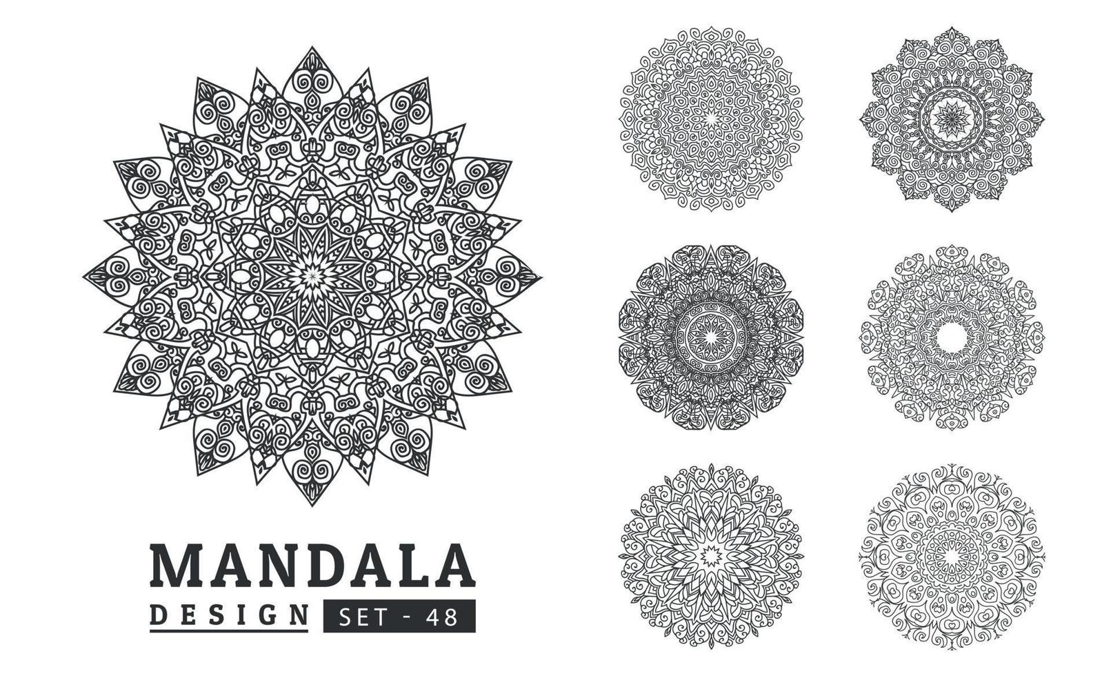 Black and white flower mandala designs set. New mandala art vector illustration