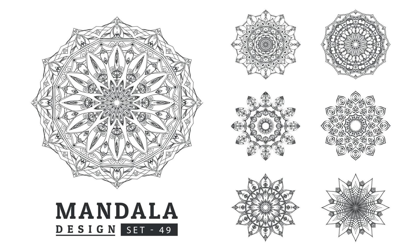 Black and white flower mandala designs set. New mandala art vector illustration