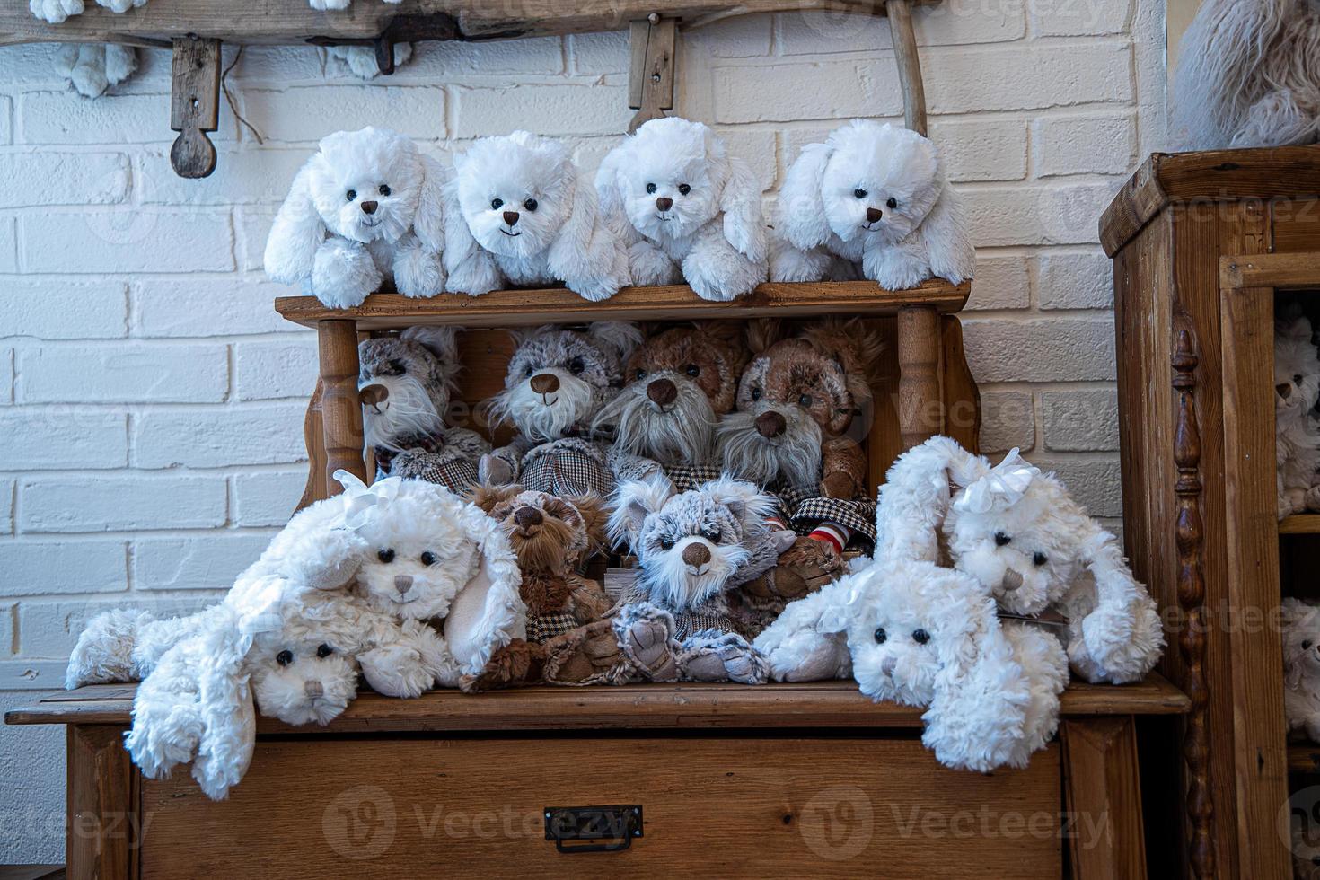 original soft delicate plush vintage toys displayed on shelves photo