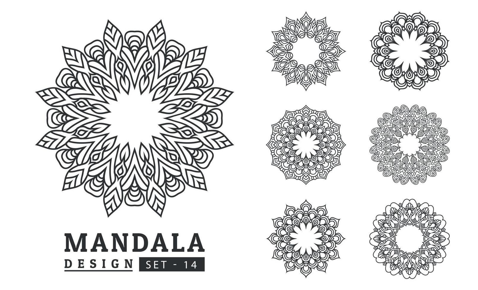 Black and white flower mandala art set vector